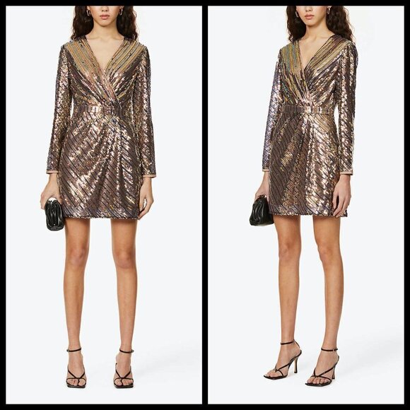 💕TED BAKER💕 Pipii Sequin Mini Cocktail Dress Light Pink Gold Metallic NWT - Picture 1 of 16